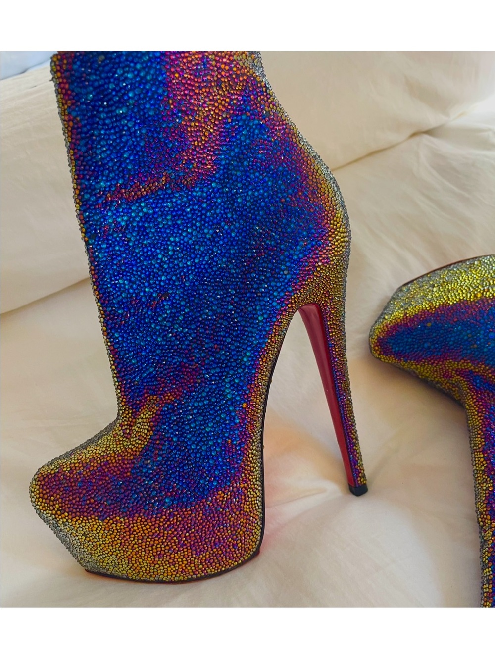 Christian Louboutin Iridescent Blue Crystal Platform Ankle Boots - Picture 3 of 16